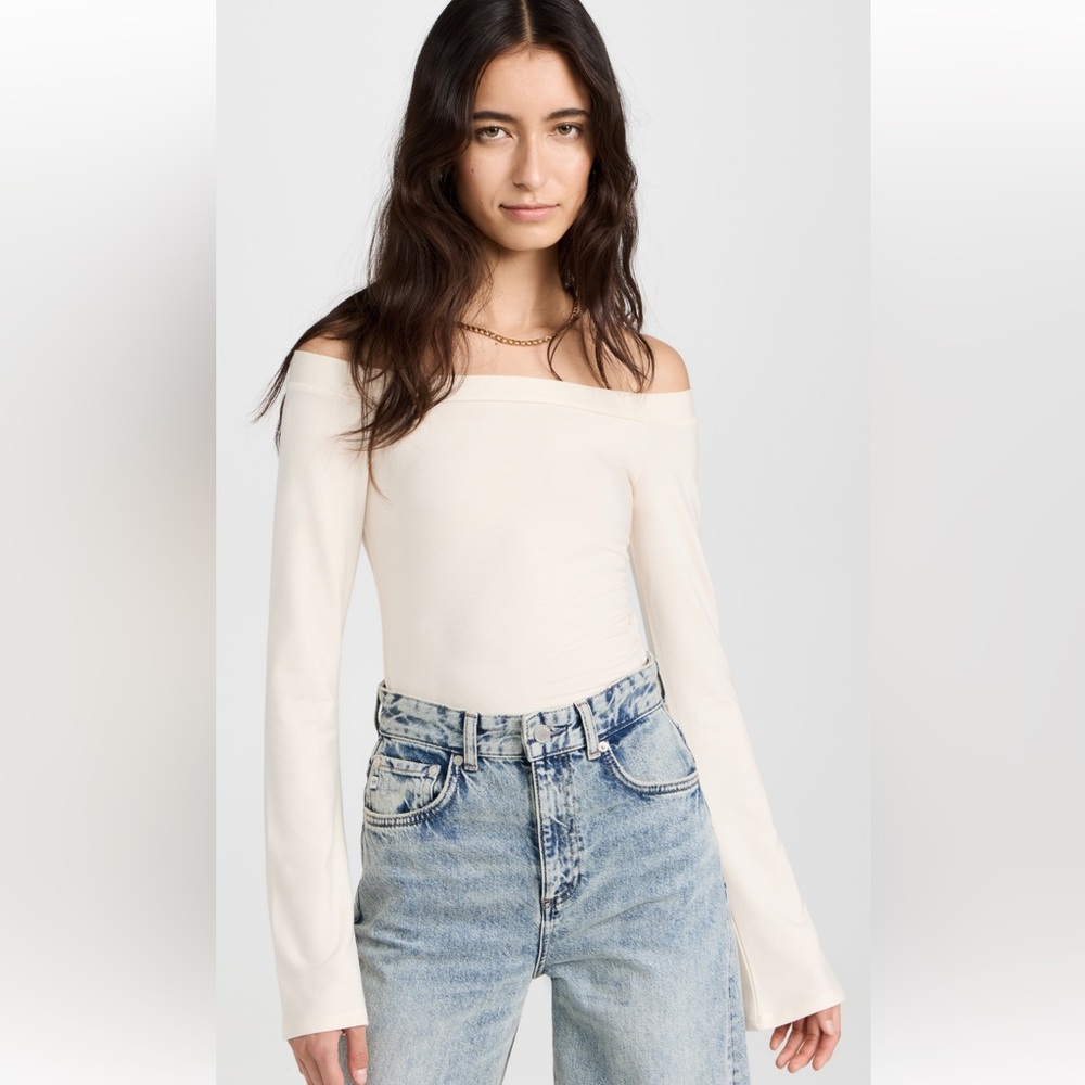 Reformation Off-Shoulder Long Sleeve Top in Cream